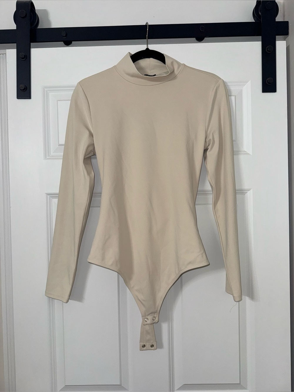Express Body Contour Mock Neck Cream Long Sleeve Cut Out Back Bodysuit